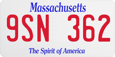 MA license plate 9SN362