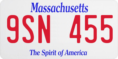 MA license plate 9SN455
