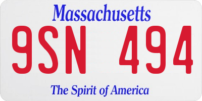 MA license plate 9SN494