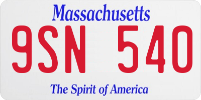MA license plate 9SN540