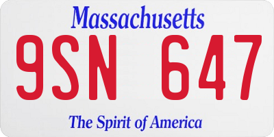 MA license plate 9SN647