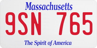 MA license plate 9SN765