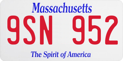 MA license plate 9SN952