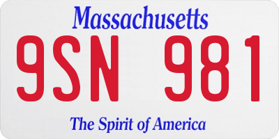 MA license plate 9SN981