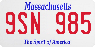 MA license plate 9SN985