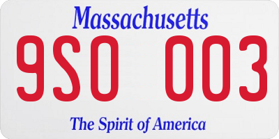 MA license plate 9SO003