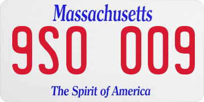 MA license plate 9SO009