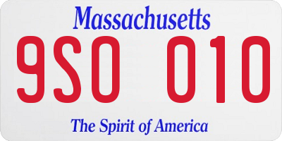 MA license plate 9SO010