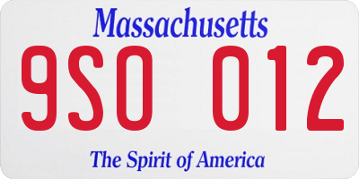 MA license plate 9SO012