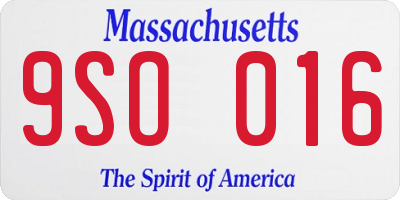 MA license plate 9SO016