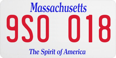 MA license plate 9SO018