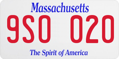 MA license plate 9SO020