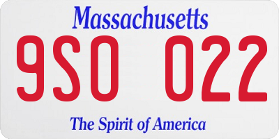 MA license plate 9SO022