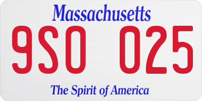 MA license plate 9SO025