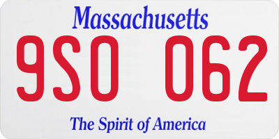 MA license plate 9SO062