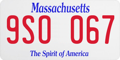 MA license plate 9SO067