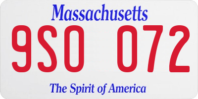 MA license plate 9SO072