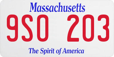 MA license plate 9SO203