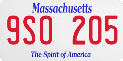 MA license plate 9SO205