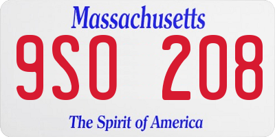 MA license plate 9SO208