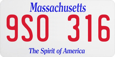 MA license plate 9SO316