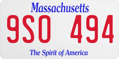 MA license plate 9SO494