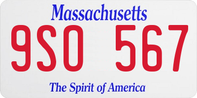 MA license plate 9SO567