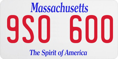 MA license plate 9SO600