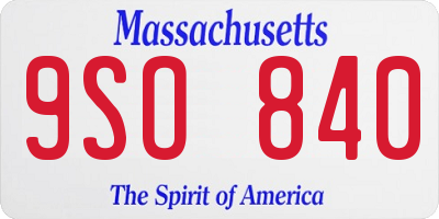 MA license plate 9SO840