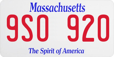 MA license plate 9SO920