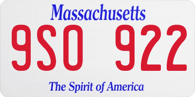 MA license plate 9SO922