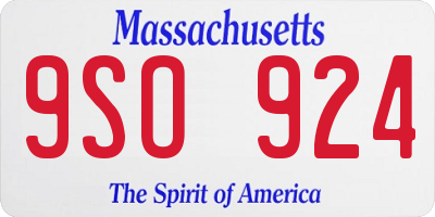 MA license plate 9SO924