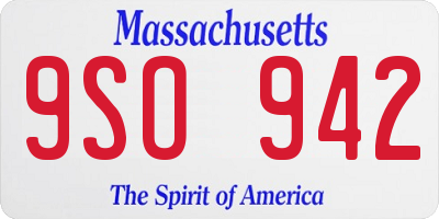 MA license plate 9SO942