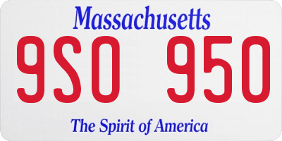MA license plate 9SO950