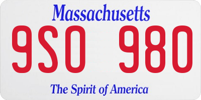 MA license plate 9SO980