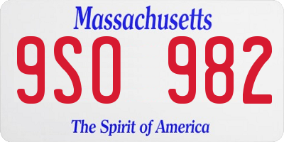 MA license plate 9SO982