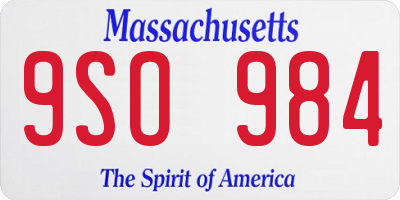 MA license plate 9SO984