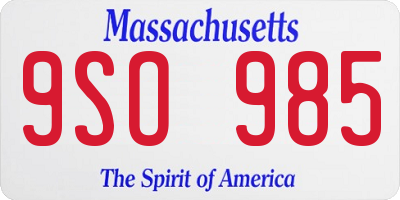 MA license plate 9SO985
