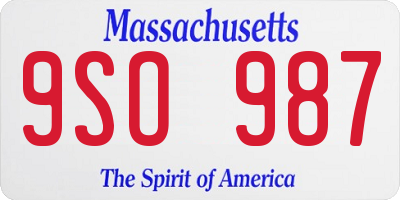 MA license plate 9SO987
