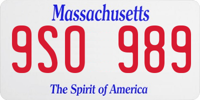MA license plate 9SO989
