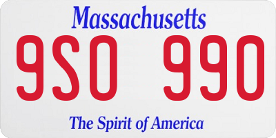 MA license plate 9SO990