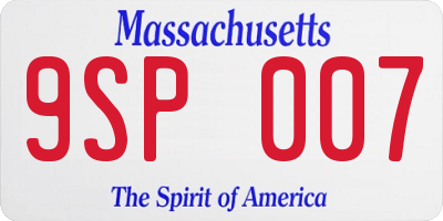 MA license plate 9SP007