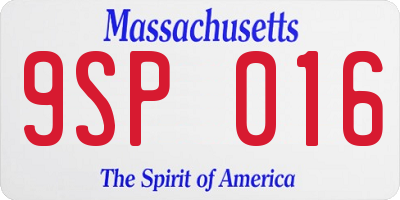 MA license plate 9SP016