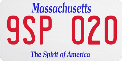 MA license plate 9SP020