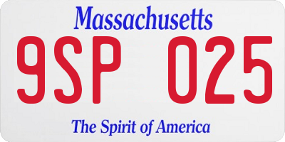 MA license plate 9SP025