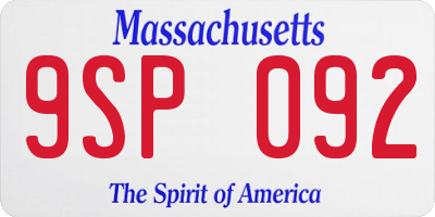 MA license plate 9SP092