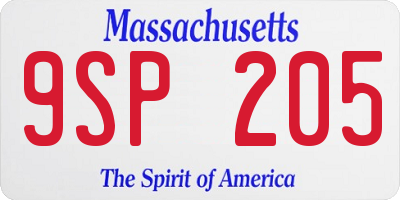 MA license plate 9SP205