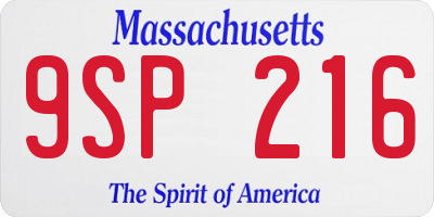 MA license plate 9SP216