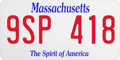 MA license plate 9SP418