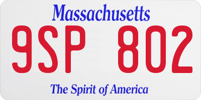 MA license plate 9SP802